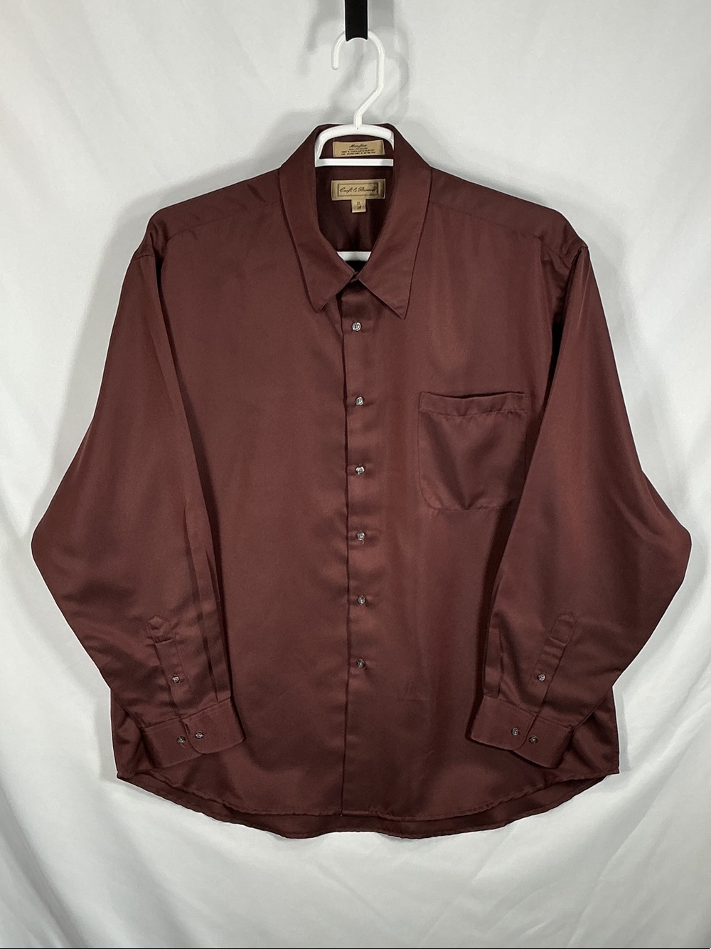 Croft & Barrow Dress Shirt XL Burgundy Long Sleeve Classic Fit Maroon Solid Red